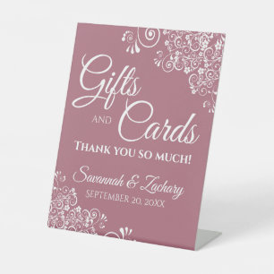 Wedding Gifts & Cards White Lace on Dusty Rose Pedestal Sign