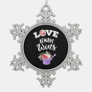 Wedding Gifts Love Always Win Snowflake Pewter Christmas Ornament