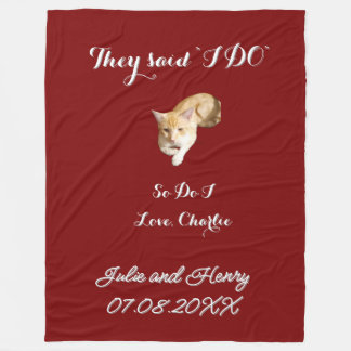 Wedding Ginger Cat Photo Text Customise Fleece Blanket