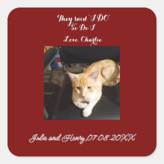 Wedding Ginger Cat Photo Text Customise Square Sticker