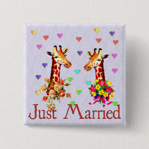 Wedding Giraffes 15 Cm Square Badge