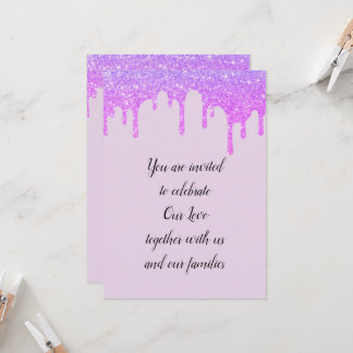 Wedding glam drips sparkling pink purple  invitation