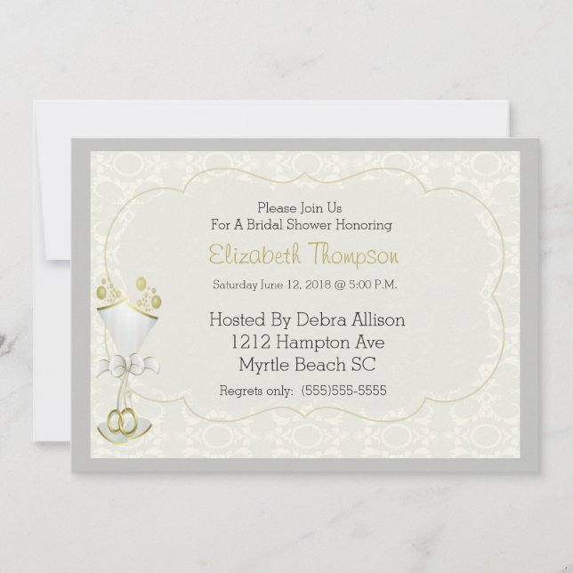 Wedding Glass Bubbly Damask Bridal Shower Invite (Front)