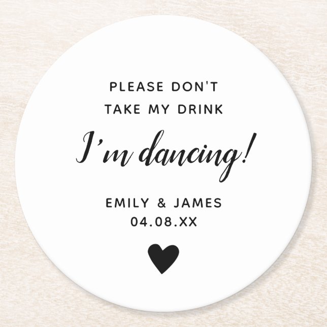 Wedding Glass Topper Script Love Heart Round Paper Coaster (Front)