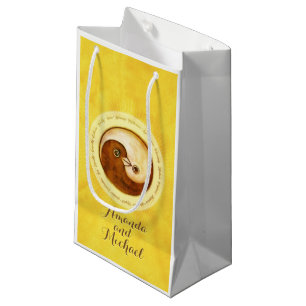WEDDING GLOSSY GIFT BAG small. Gold YinYang doves