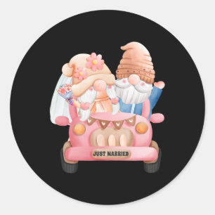 Wedding Gnome Just Married Newlywed Bride Groom Co Classic Round Sticker