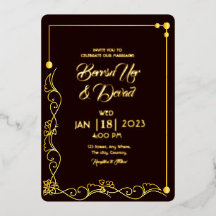 Wedding Gold and black invitation gold foil card