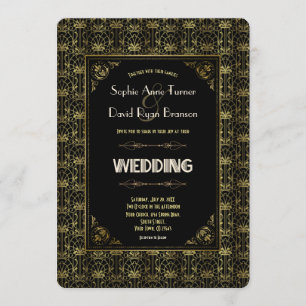 Wedding   Gold Black Roaring 20s Art Deco Invitation