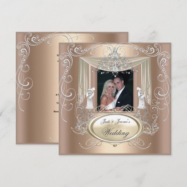 Wedding Gold Coffee Cream Silver Ornate Elegant Invitation (Front/Back)