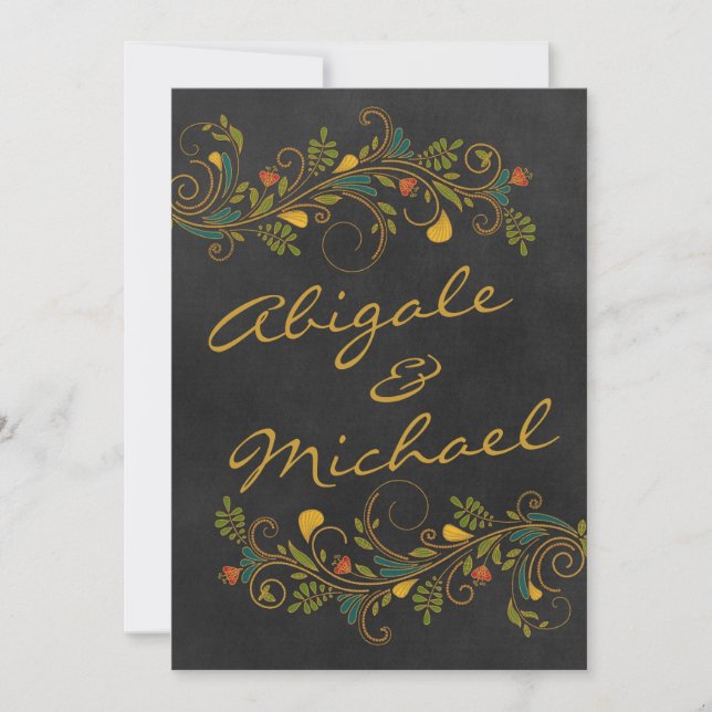 Wedding Gold Colourful Flowers Names Front Invitation (Front)
