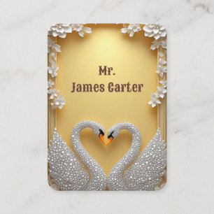 Wedding Gold Crystal Swan Couple Theme Place Card