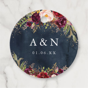 Wedding Gold Dust Burgundy Navy Floral Favour Tags