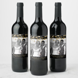 Wedding Gold Faux Dots Personalised Custom Wine Label