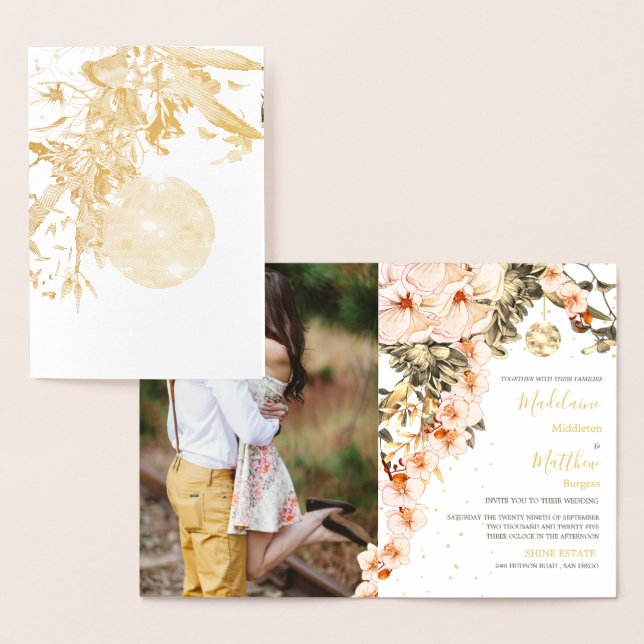 Wedding Gold Foil Floral Disco Elegant Invitation (Display)