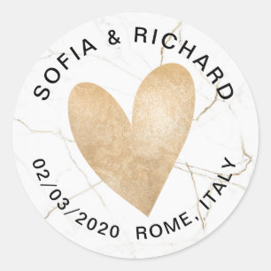 Wedding Gold Foil Heart Personalised Classic Round Sticker