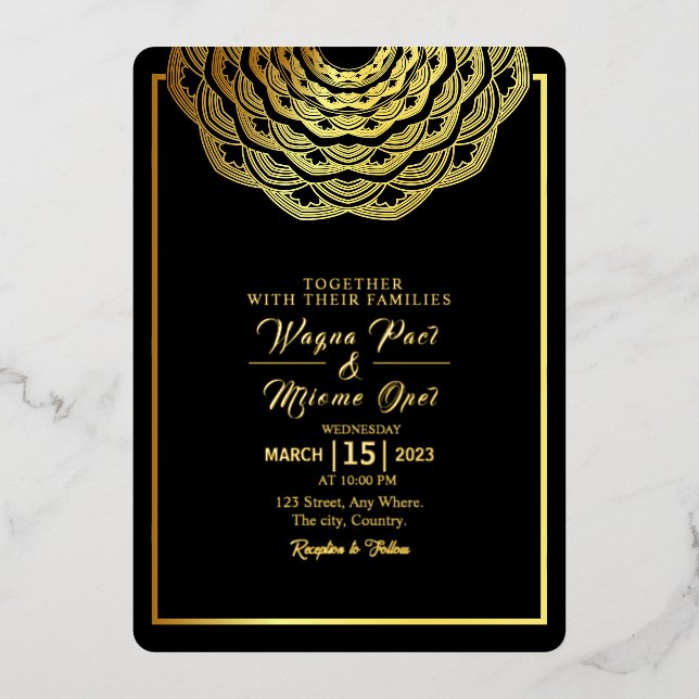 Wedding gold foil invitation card design (Front)