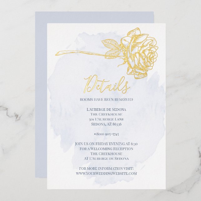 WEDDING  | Gold Gilded Rose on Dusty Blue (Front/Back)