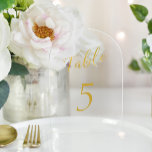 Wedding gold glitter elegant acrylic table number<br><div class="desc">Modern trendy faux gold foil elegant calligraphy script wedding reception acrylic clear transparent (or frosted opaque) table card. PLEASE NOTE that you can choose between rectangular or arch shapes. To order different numbers you need to customise them and put them in the shopping cart one by one (one card with...</div>