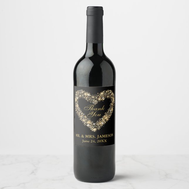 Wedding Gold Heart Wine & Sparkling Wine Bottle La Wine Label (Front)
