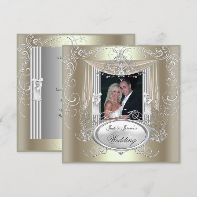 Wedding Gold Mint Silver Ornate Elegant 2 Invitation (Front/Back)