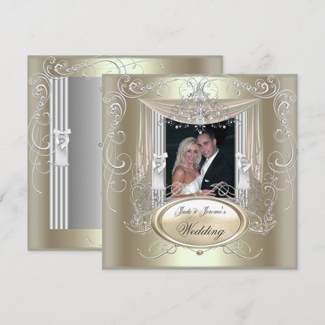 Wedding Gold Mint Silver Ornate Elegant Invitation (Front/Back)