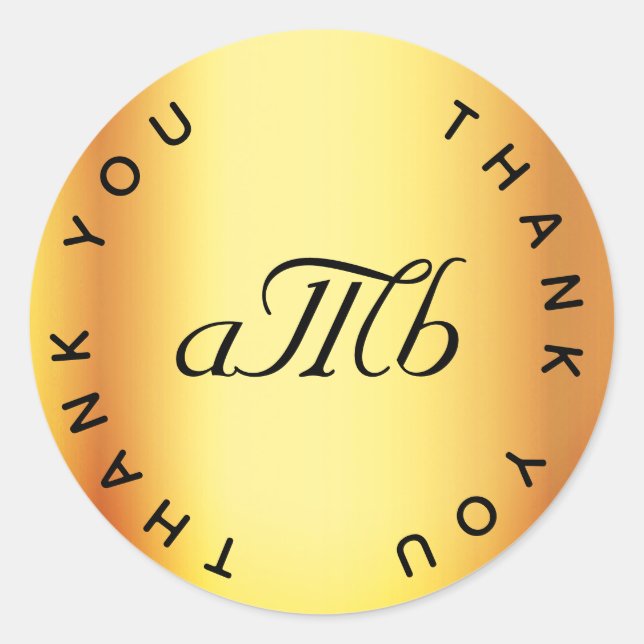 Wedding gold monogram initials glam thank you classic round sticker (Front)