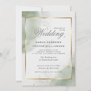 Wedding Gold Muted Sage Green Invitation