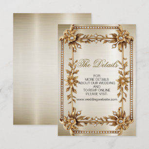 Wedding Gold Ornate Rectangle Dimond Flowers Shiny Enclosure Card