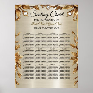 Wedding Gold Ornate Rectangle Dimond Flowers Shiny Poster