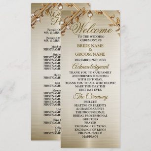 Wedding Gold Ornate Rectangle Dimond Flowers Shiny Programme