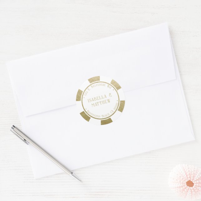 Wedding Gold Poker Chip Return Address Sticker (Envelope)