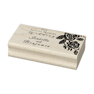 Wedding Gold Rose Black  Rubber Stamp