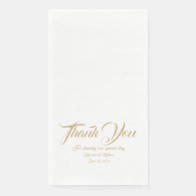 Wedding gold script custom thank you text names napkin (Front)