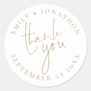 Wedding Gold Script Thank You Names Date Classic Round Sticker