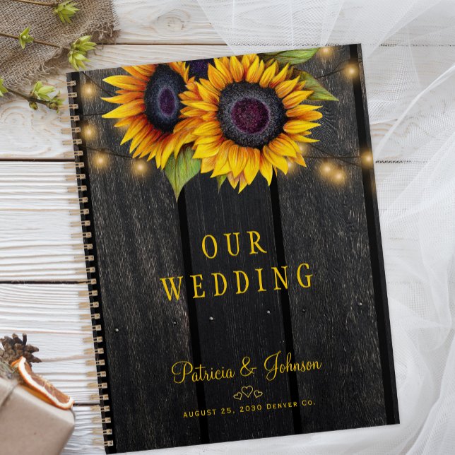 Wedding gold sunflower wood personalised  planner (Creator Uploaded)