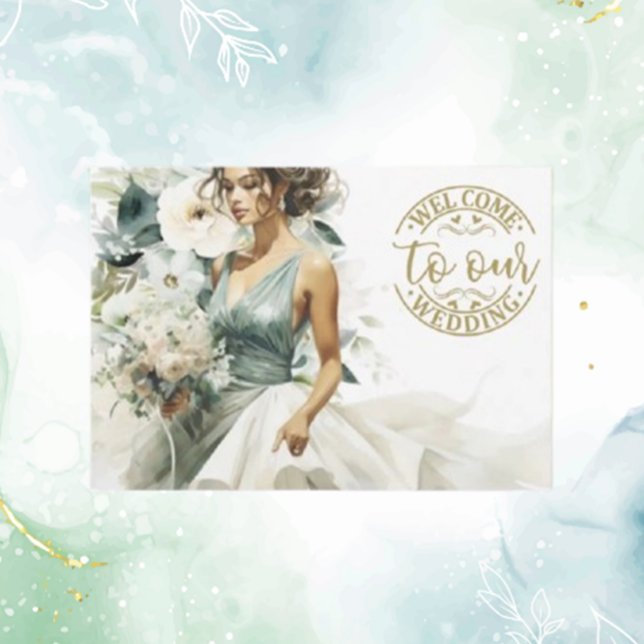 Wedding Gold Welcome Dusty Blue Eucalyptus Green Enclosure Card (Welcome guests in style with our Wedding Gold Welcome Dusty Blue Eucalyptus Green Enclosure Card. )