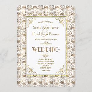 Wedding   Gold White Roaring 20s Art Deco Invitation