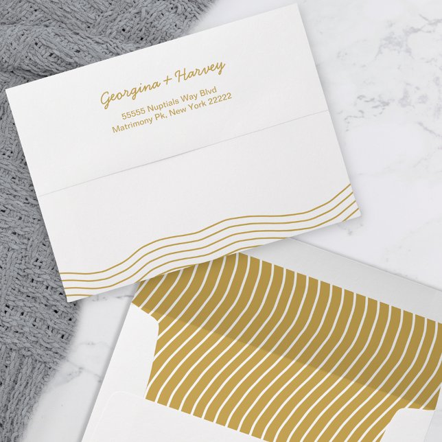 Wedding Gold White Wavy Lines Elegant Minimalist Envelope (Creator Uploaded)