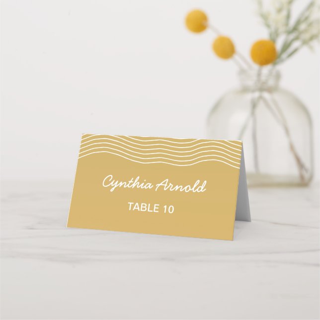 Wedding Gold White Wavy Lines Elegant Minimalist Place Card (Front)