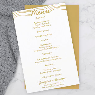 Wedding Gold White Wavy Lines Minimalist Menu