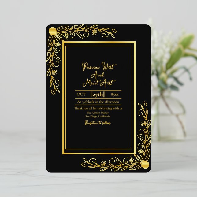 Wedding Golden Background Floral Gold Foil Foil (Standing Front)