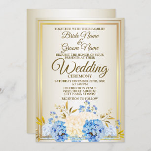 Wedding Golden Blue Yellow Floral Frame Rustic Invitation