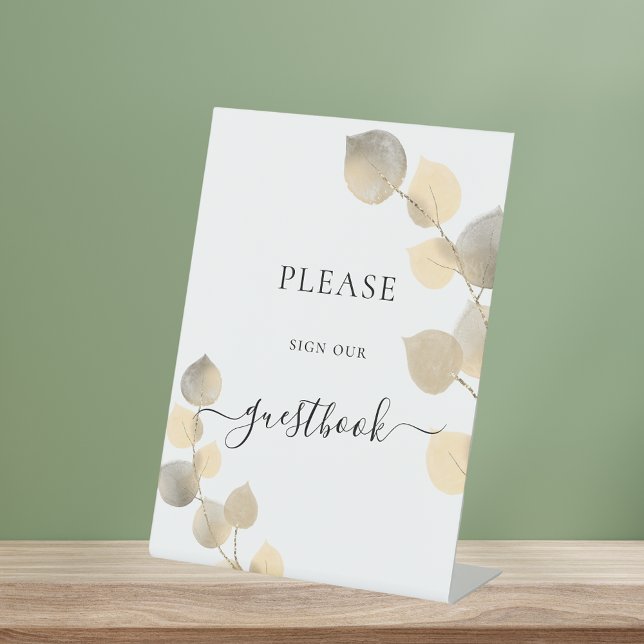 Wedding golden eucalyptus guestbook pedestal sign (Creator Uploaded)