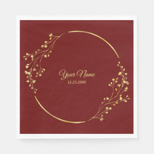 Wedding Golden Floral Geometric Wreath Red Party Napkin