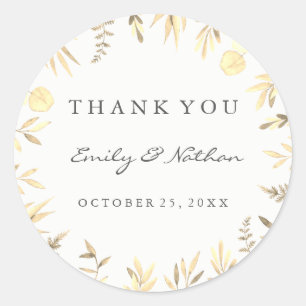 Wedding Golden Leaf Thank You Sticker