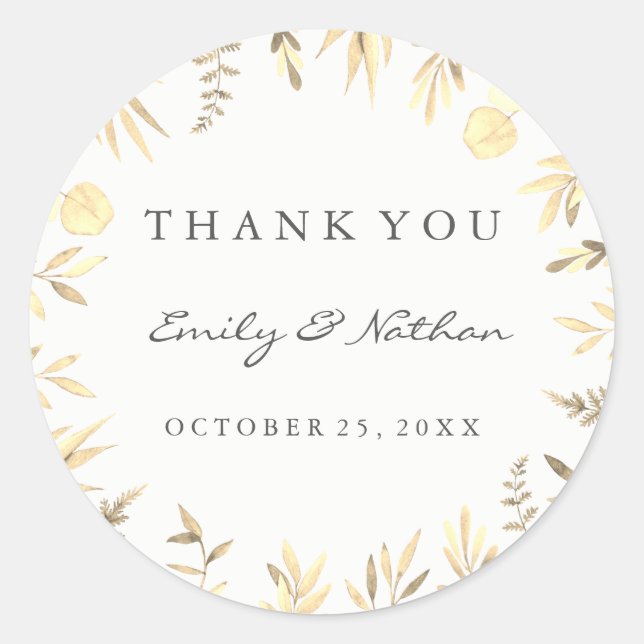 Wedding Golden Leaf Thank You Sticker (Front)