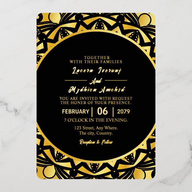 Wedding Golden Luxury Invitation Card Gold Foil (Front)