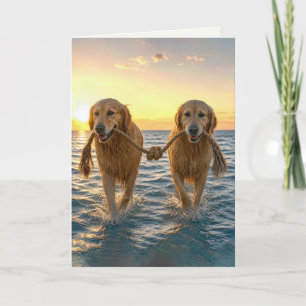 Wedding Golden Retrievers with Knotted Rope Card
