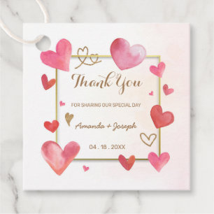 Wedding golden watercolor hearts border Favour Tag