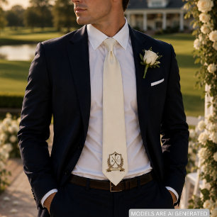 Wedding Golf Crest Couples Initials for Groom Tie